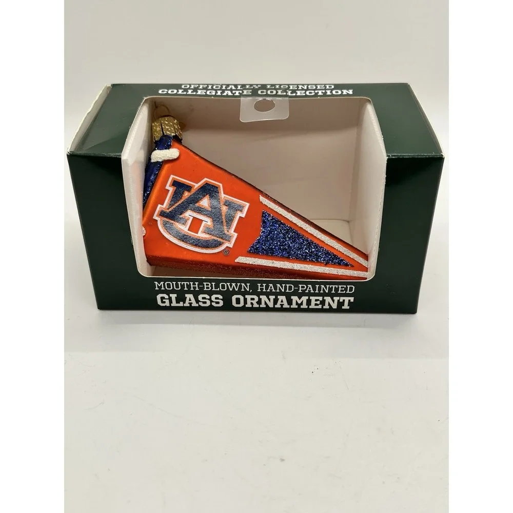 Old World Christmas Glass Blown Ornament, Auburn Pennant (With OWC Gift Box)